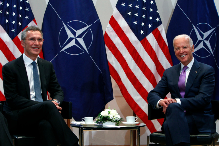 U.S. Vice President Biden meets NATO Secretary General Stoltenberg during the 51st Munich Security Conference in Munich