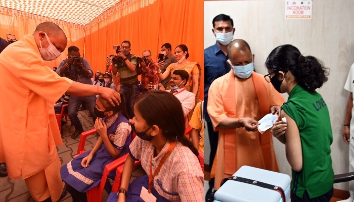 यूपी के कार्यवाहक मुख्यमंत्री योगी ने कोरोना रोधी टीकाकरण केंद्र का किया निरीक्षण, बच्चों से की बात