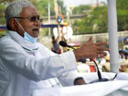 Bihar chief minister Nitish Kumar addresses a gathering during an election rally