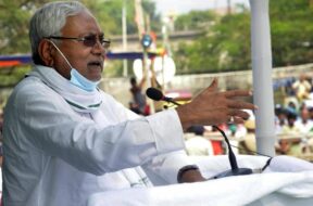 Bihar chief minister Nitish Kumar addresses a gathering during an election rally