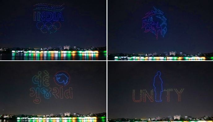 अहमदाबाद : राष्ट्रीय खेलों के भव्य उद्घाटन समारोह से पहले ड्रोन शो, पीएम मोदी ने ट्वीट की दिलचस्प तस्वीरें