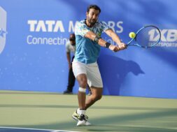 Yuki Bhambri in action during the singles qualifying opening round match against Diego Hidalgo at the 5th Tata Open Maharashtra in Pune on Saturday, December 31, 2022