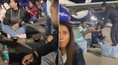 रनवे पर बैठकर खाना