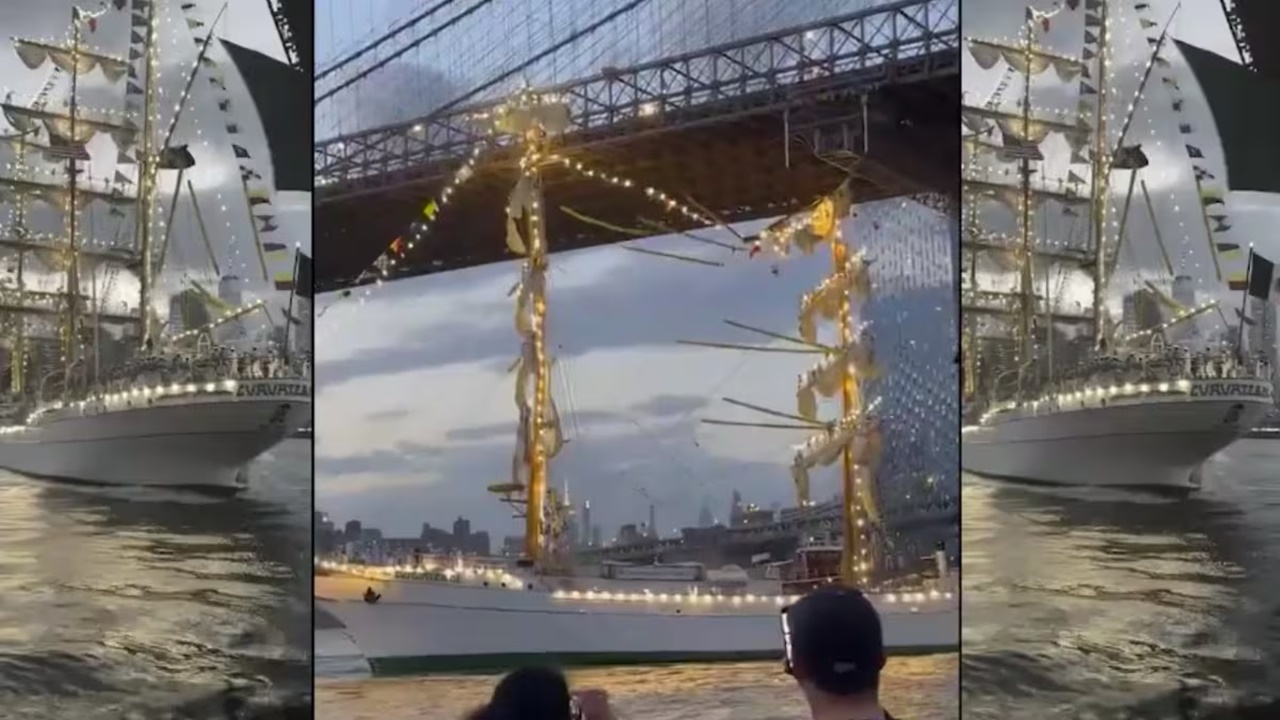 अमेरिका के न्यूयॉर्क में ब्रुकलिन ब्रिज से टकराया मेक्सिको का नौसेनिक जहाज, 19 लोग घायल