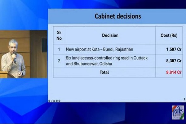 कैबिनेट ने कोटा-बूंदी ग्रीन फील्ड एयरपोर्ट के विकास को दी मंजूरी, कटक-भुवनेश्वर में छह लेन का रिंग रोड
