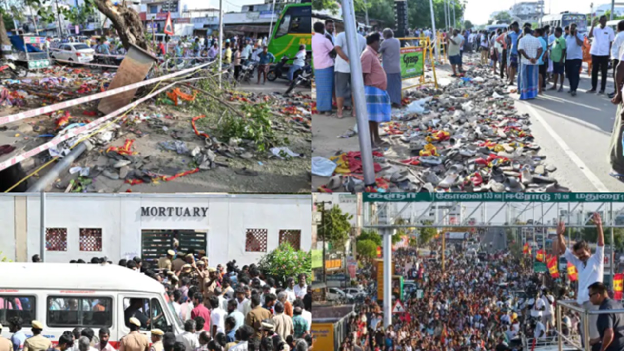 Karur Rally Stampede: चप्पलों के ढेर और टूटे खंभे बयां कर रहे करूर में जश्न के मातम में बदलने की कहानी