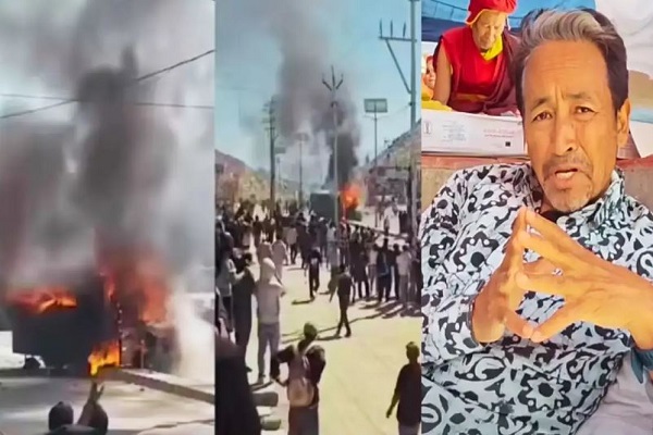 लद्दाख : हिंसक हुआ आंदोलन, प्रदर्शनकारियों ने लेह में भाजपा दफ्तर फूंका, सोनम वांगचुक ने तोड़ा 15 दिनों का उपवास