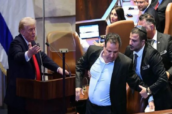 इजराइली संसद में ट्रंप के सामने हंगामा, दो विपक्षी सांसदों ने कहा – ‘फलस्तीन को मान्यता दो’