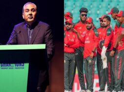 पीसीबी चीफ मोहसिन नकवी और बांग्लादेशी टीम