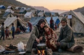 ईरान में बेघर हुए लोग