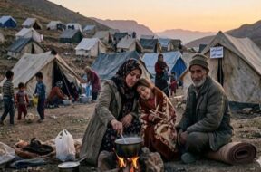 ईरान में बेघर हुए लोग