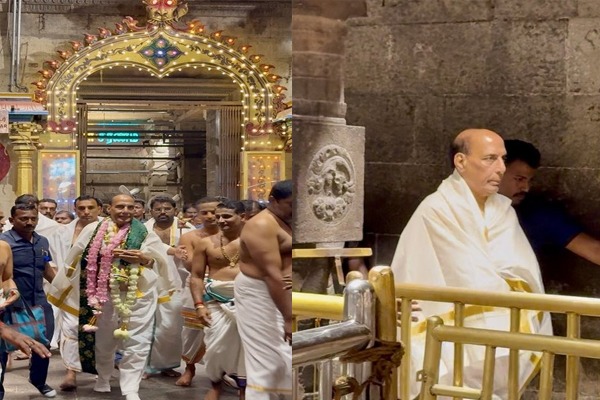 तिरुचेंदूर के सुब्रमण्य स्वामी मंदिर रक्षा मंत्री राजनाथ सिंह ने लगाई हाजिरी, कहा- ‘दिव्य ऊर्जा से धन्य हुआ मन’